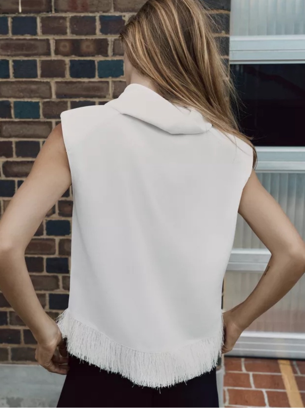 ZARA Knit Fringe Sleeveless Top Ivory Mock Neck Size M NWT 2176/743 - Picture 6 of 12